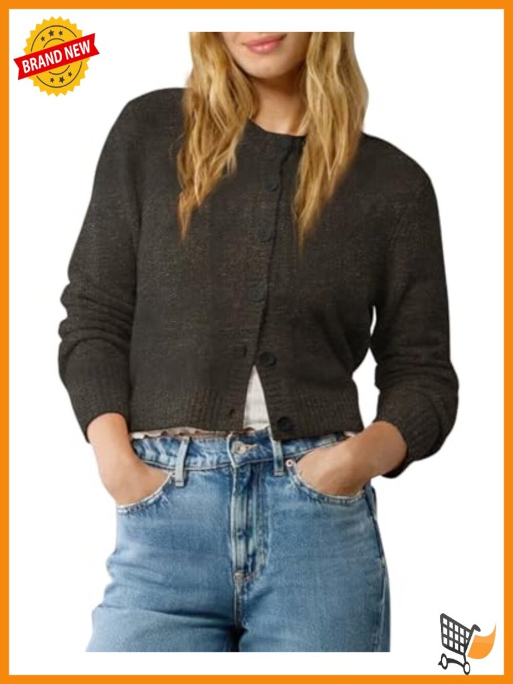 Cropped Cardigan Sweater Lightweight Long Sleeve Open Front Button Up Layering